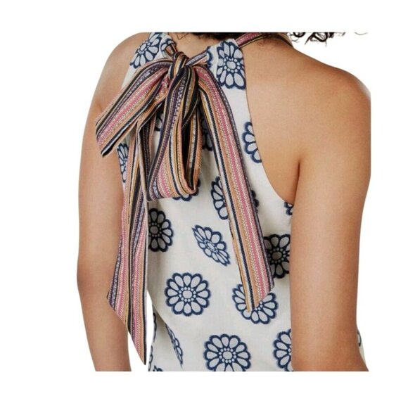 Trina Turk Women's White Blue Floral Halter Neck Sleeveless Shift Dress Size 10 - Picture 6 of 10